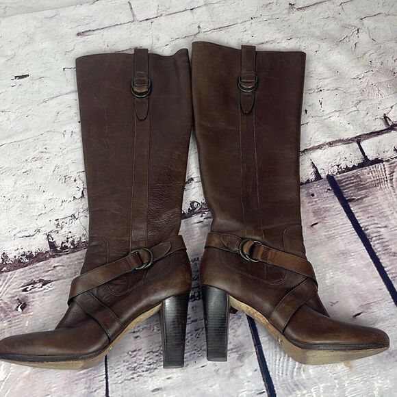 Cole Haan x Nike Air Boots Leather Heeled Knee High Womens 8.5B Riding Brown - Picture 3 of 14